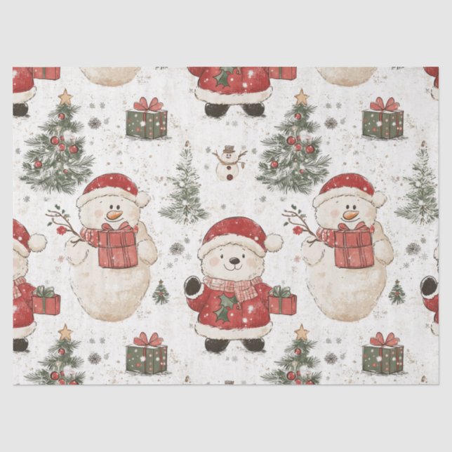 Papel De Seda Urso Teddy Fofo & Papai Noel em Branco (2) (Frente )
