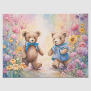 Papel De Seda Ursos peludos num Jardim Pastel