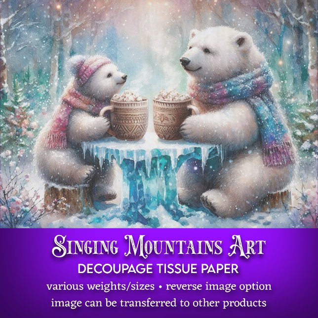 Papel De Seda Ursos Polares da Madeira com Decoupage de Chocolat (Criador carregado)