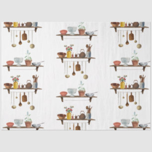 Papel De Seda Utensílios Vintage Retro Watercolor Kitchen