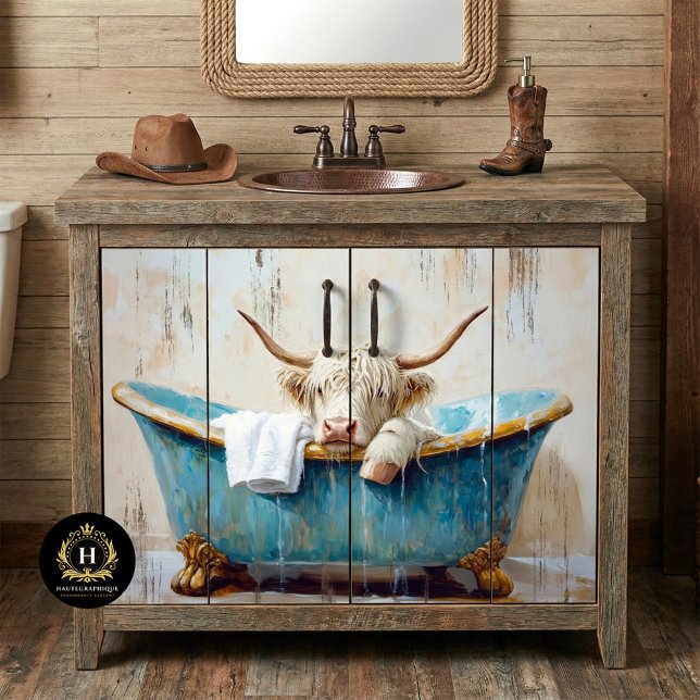 Papel De Seda Vaca das Terras Altas Banheira Rústica Boho Spa De (Criador carregado)