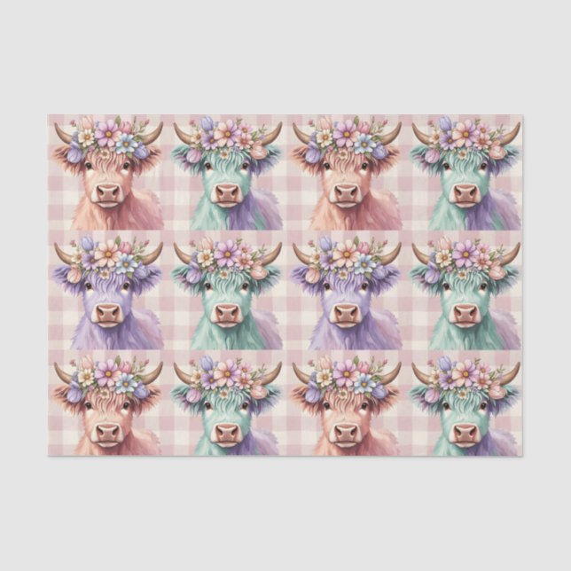 Papel De Seda Vaca das Terras Altas Flores de Páscoa em Pastel (Frente )
