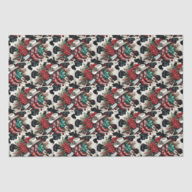 Papel De Seda Vaca Floral de Férias do Oeste do Cowboy Bota (Frente )