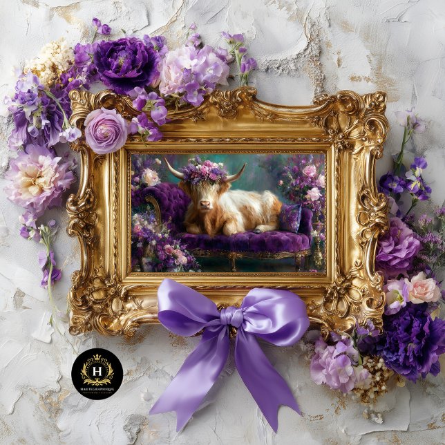 Papel De Seda Vaca Floral Highland na Decoupage de Chaise Roxa (Criador carregado)