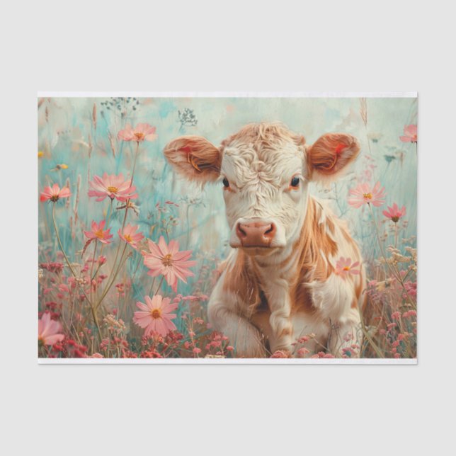 Papel De Seda Vaca Fofa das Terras Altas com Flores Silvestres p (Frente )