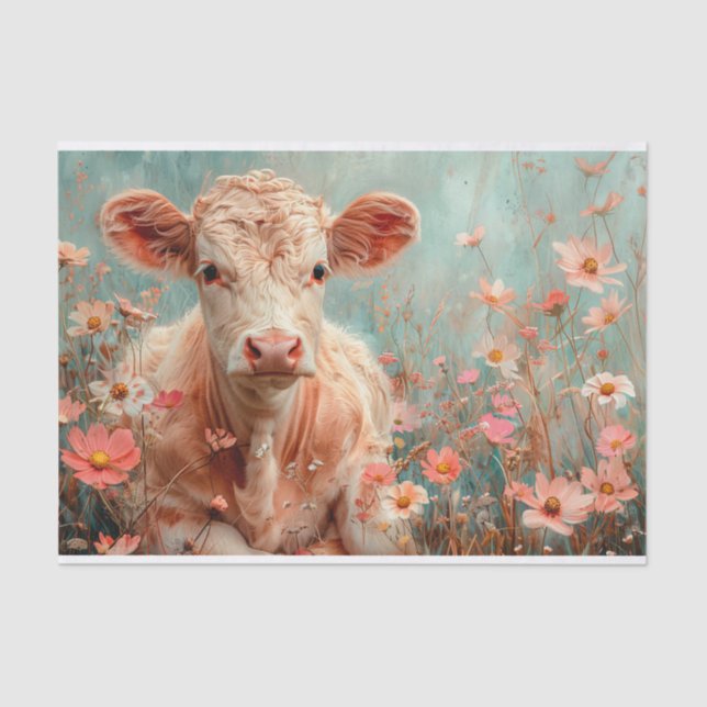 Papel De Seda Vaca Fofa das Terras Altas com Flores Silvestres p (Frente )