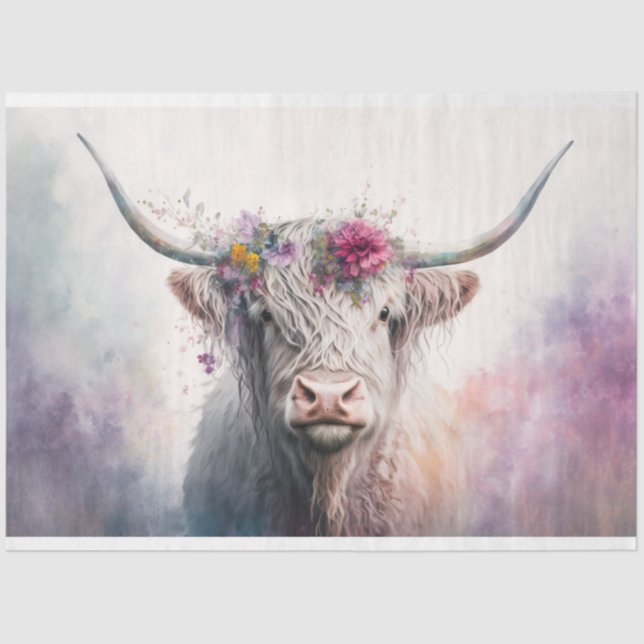 Papel De Seda Vaca Highland "Abby" com Pastel Crown 30x20 (Frente )