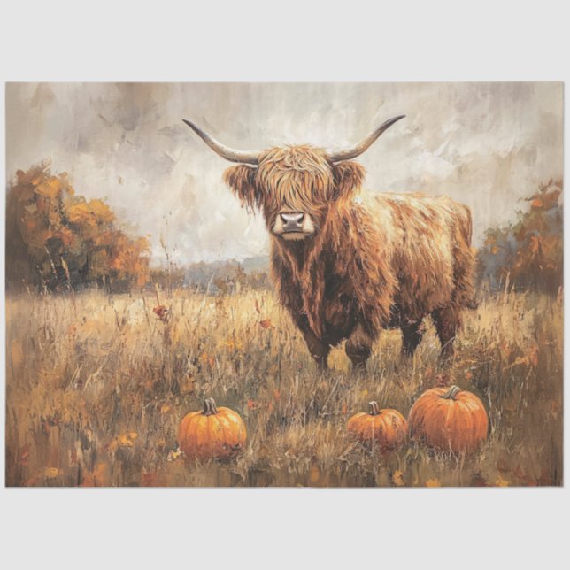 Papel De Seda Vaca Highland com Pumpkins (Frente )
