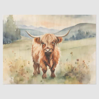 Papel De Seda Vaca Highland da Cor d'Água da VIntage