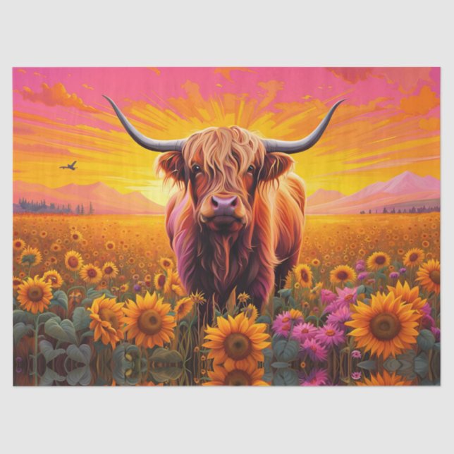 Papel De Seda Vaca Highland no Sunflower, Sunrise (Frente )