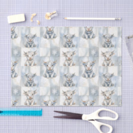 Papel De Seda Vaca Highland Xadrez Azul Floco de Neve Frio Inver