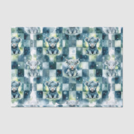 Papel De Seda Vaca Highland Xadrez Azul Neve Inverno