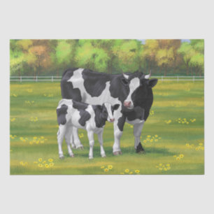 Papel De Seda Vaca Holstein e Vitelo-da-Feira na Pastagem de Ver