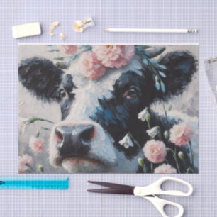 Papel De Seda Vaca Holstein em Flores de Fazenda
