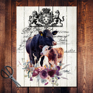 Papel De Seda Vacas Angus Florais Francesas