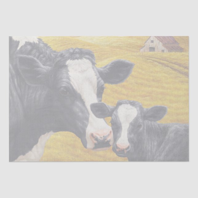 Papel De Seda Vacas de Holstein e Madeira Antiga (Frente )