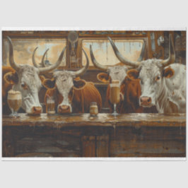 Papel De Seda Vacas Longhorn na Decoupage do Bar de Leite Ociden