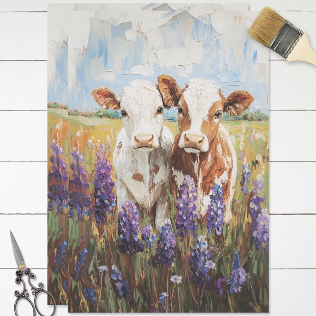 Papel De Seda Vacas-Vaca Flores-De-Lupina Pintura (Criador carregado)