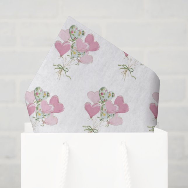 Papel De Seda Valentine's Heart Pink and Green Heart Balloons (Sacola de presentes)