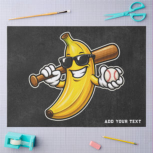 Papel De Seda Vamos Torcer Bananas Beisebol Retrô Banana Engraça