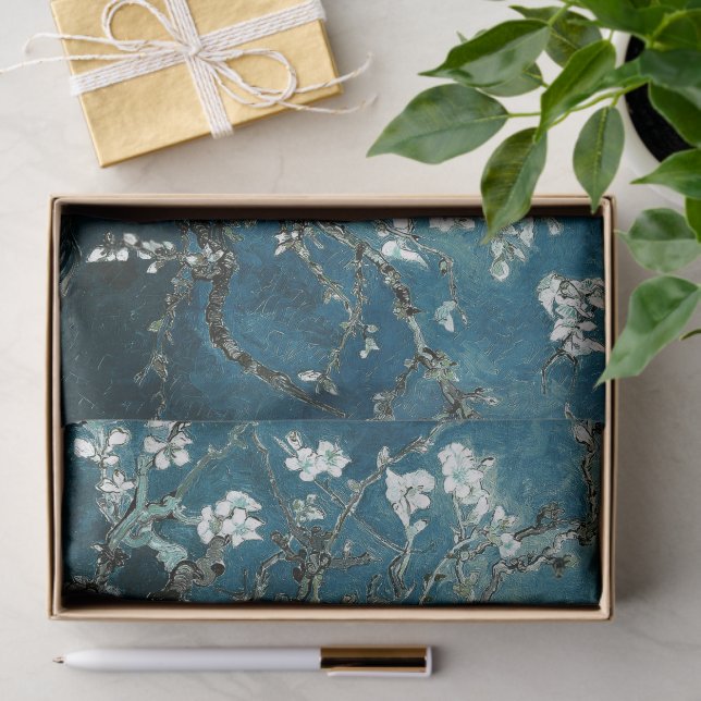 Papel De Seda Van Gogh Almond Blossoms Dark Teal (Presente)