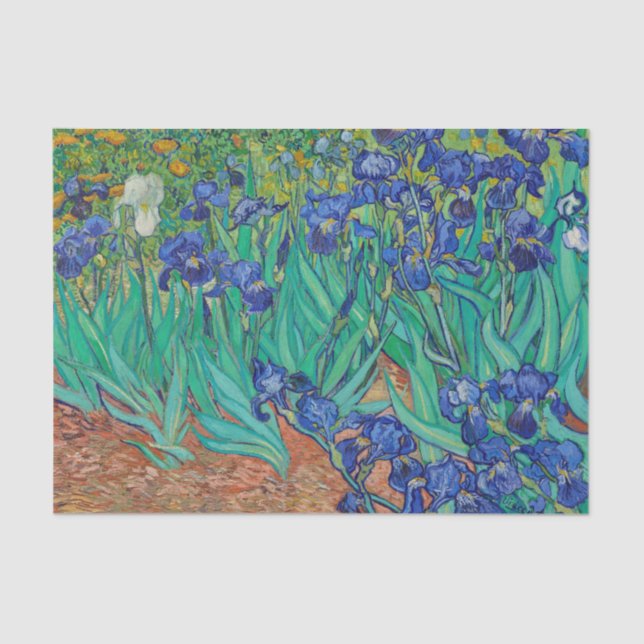 Papel De Seda Van Gogh Irises. impressionismo floral azul (Frente )