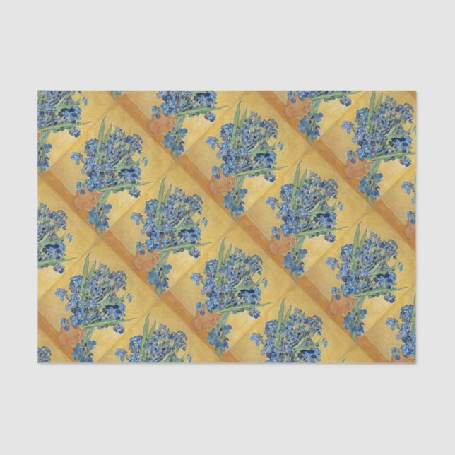 Papel De Seda Van Gogh Irrises Vase Flowers Ainda Vivem Arte Fam (Frente )