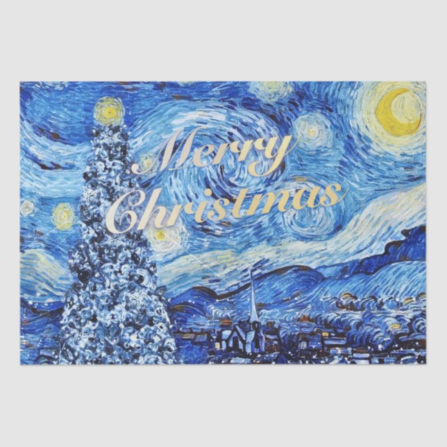 Papel De Seda Van Gogh - Noite Estrelada Feliz Natal  (Frente )