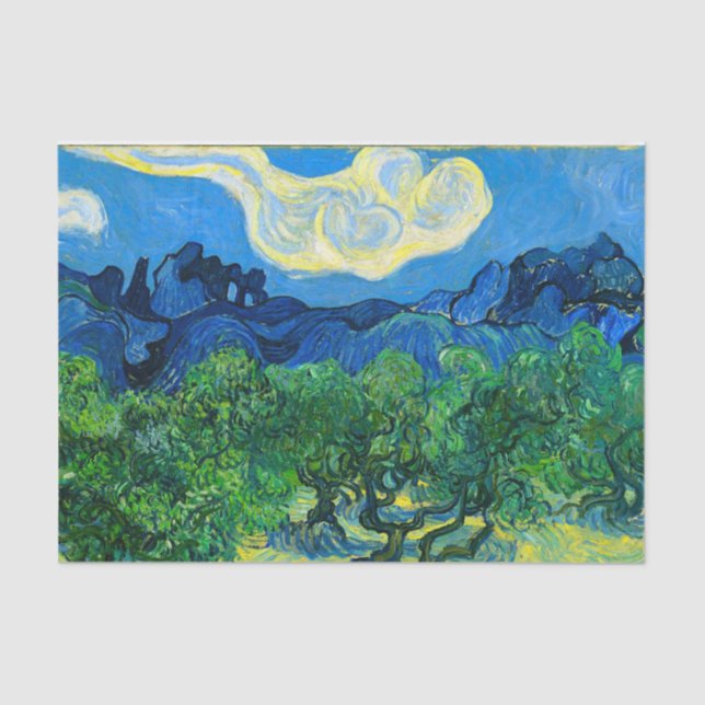 Papel De Seda Van Gogh Olive Trees em Paisagem Montanhosa (Frente )