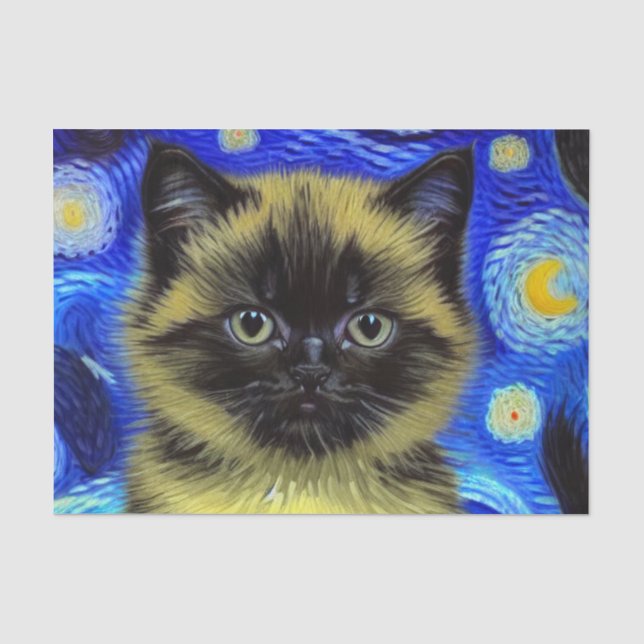 Papel De Seda Van Gogh Starry Night Siamese Cat (Frente )