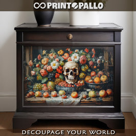 Papel De Seda Vanitas com frutas, flores e caveira - 