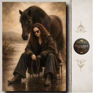 Papel De Seda Vaqueira com retrato ocidental de cavalo preto Dec