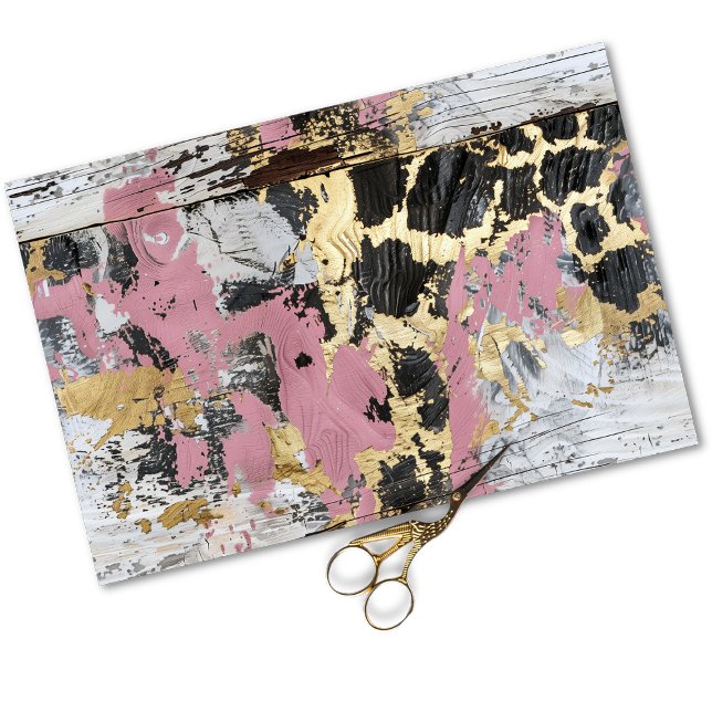 Papel De Seda Vaqueira Glam Rústico Decoupage Leopardo Rosa (Criador carregado)
