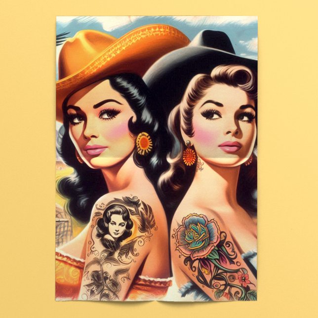 Papel De Seda Vaqueiras Retro Tatuadas (Criador carregado)