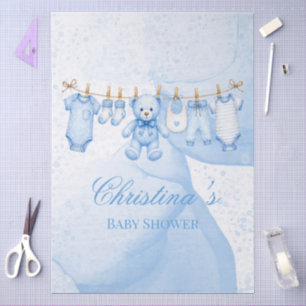 Papel De Seda Varal de Roupas de Urso de Pelúcia Azul Baby Showe