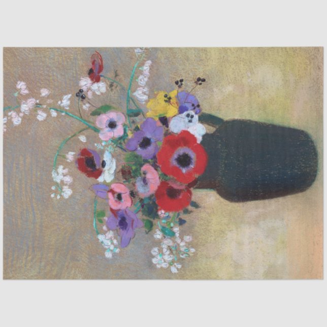 Papel De Seda Vase com Flores Mistas, Redon (Frente )