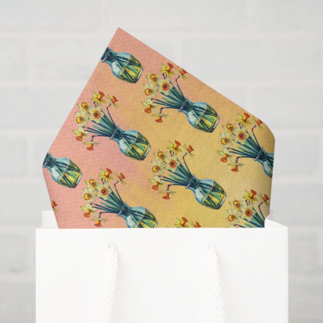 Papel De Seda Vaso Cheio de Narcisos Lindos (Sacola de presentes)