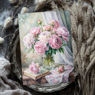 Papel De Seda Vaso elegante com peões cor-de-rosa na mesa