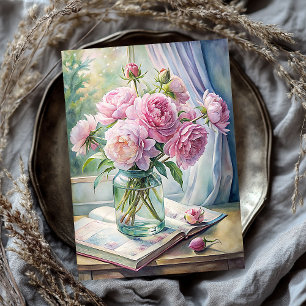 Papel De Seda Vaso elegante com peões cor-de-rosa na mesa