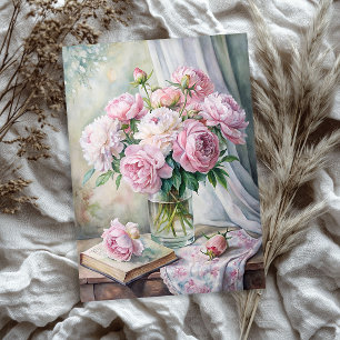 Papel De Seda Vaso elegante com peões cor-de-rosa na mesa