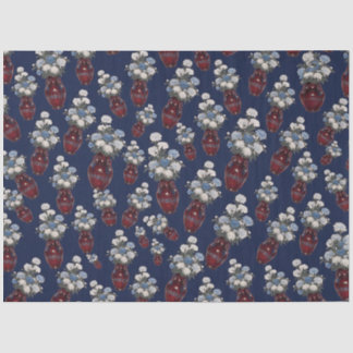 Papel De Seda Vasos de Chrysathemums Chinoiserie Azul Naval