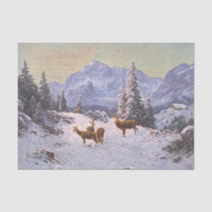 Papel De Seda Veado com rebanho no inverno, Decoupage