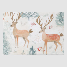 Papel De Seda Veado De Aquarela No Natal Da Floresta De Inverno