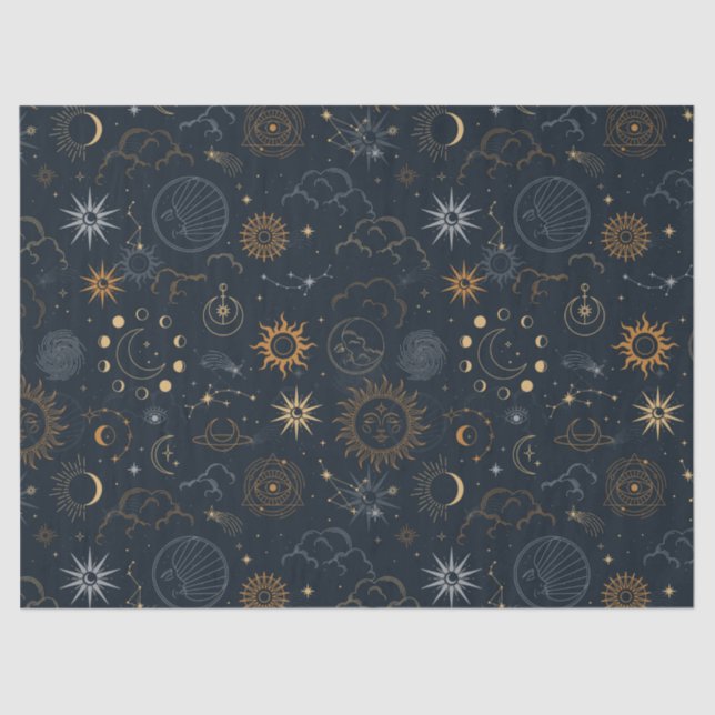 Papel De Seda Vector Magic Com Constelações Sol Lua Magia  (Frente )