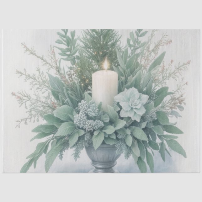 Papel De Seda Vela de Natal dos Tonos Verdes Suaves (Frente )