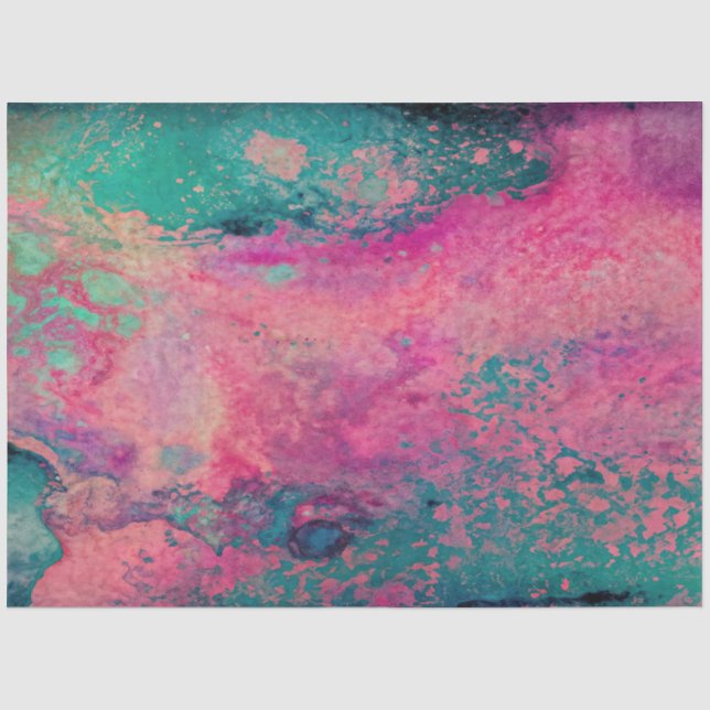 Papel De Seda "Vela Eetérea" - Abstrato de Azul-Teal Rosa (Frente )