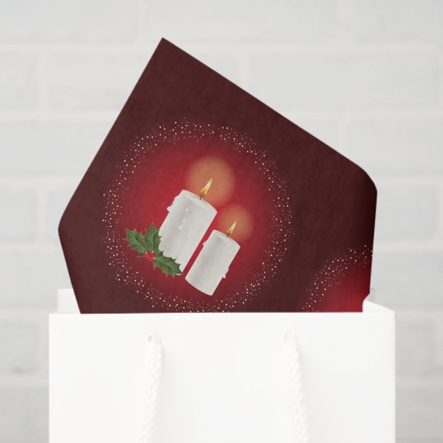 Papel De Seda Velas Brancas De Natal Em Vermelho Com Holly (Sacola de presentes)
