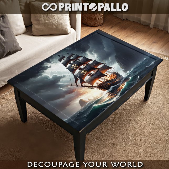 Papel De Seda Velas de galeão pirata sobre ondas e mares tempest (Criador carregado)