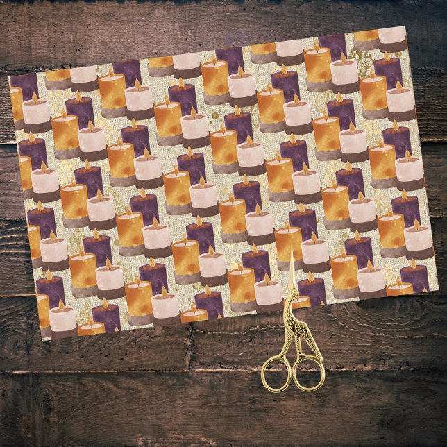 Papel De Seda Velas Douradas e roxas pacíficas no Spa (Criador carregado)