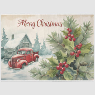 Papel De Seda Velho Caminhão Vermelho Feliz Natal